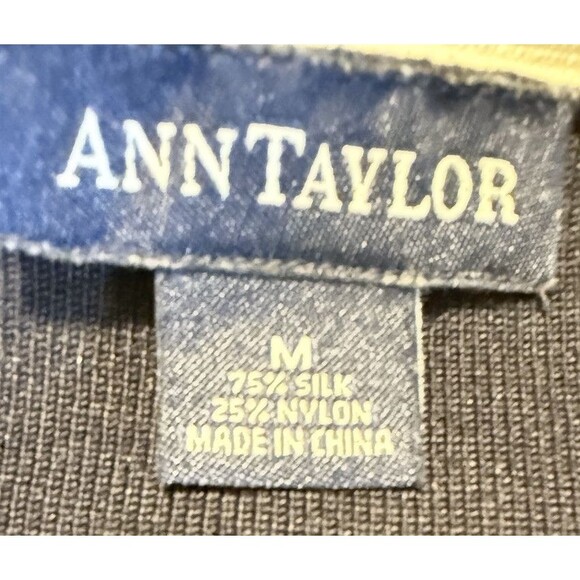 Ann Taylor Navy Blue Long Sleeve Silk Wrap Sweater W/ Cream Trim Side Tie SZ M - Picture 6 of 7